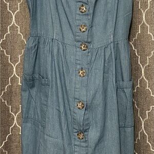 Rebellion Denim Blue Casual Dress with Button Accents